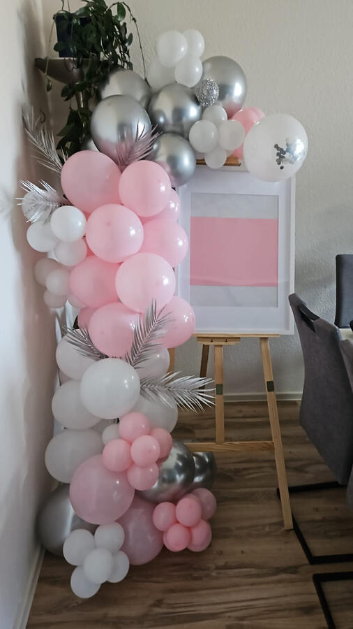 Ballongirlande in Rosa, Weiß und Silber